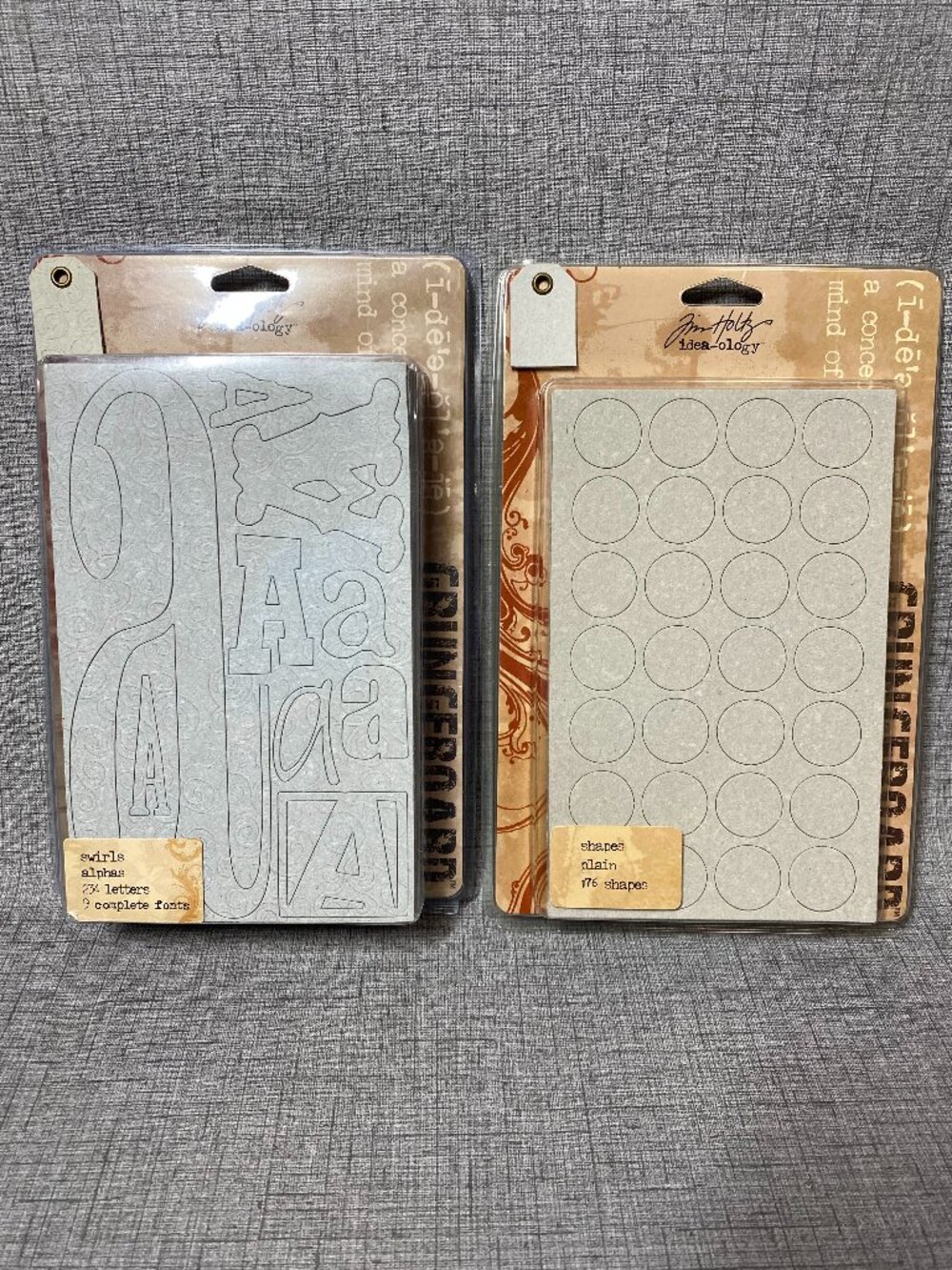 NEW Tim Holtz Idea-ology Grungeboard Swirls Alphabet 9 Fonts & Plain Shapes